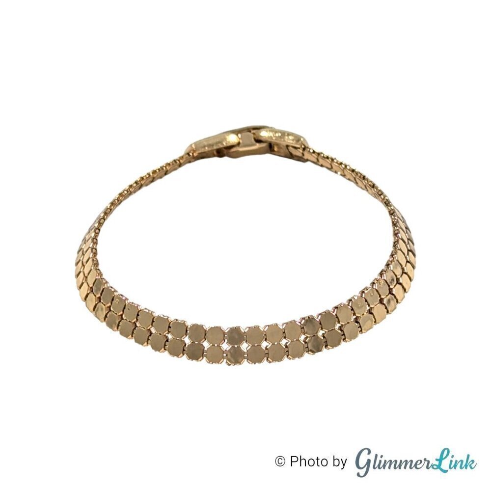 VTG Double Row Octagon Link Mesh Minimalist Gold Tone Chain Bracelet Small Wrist